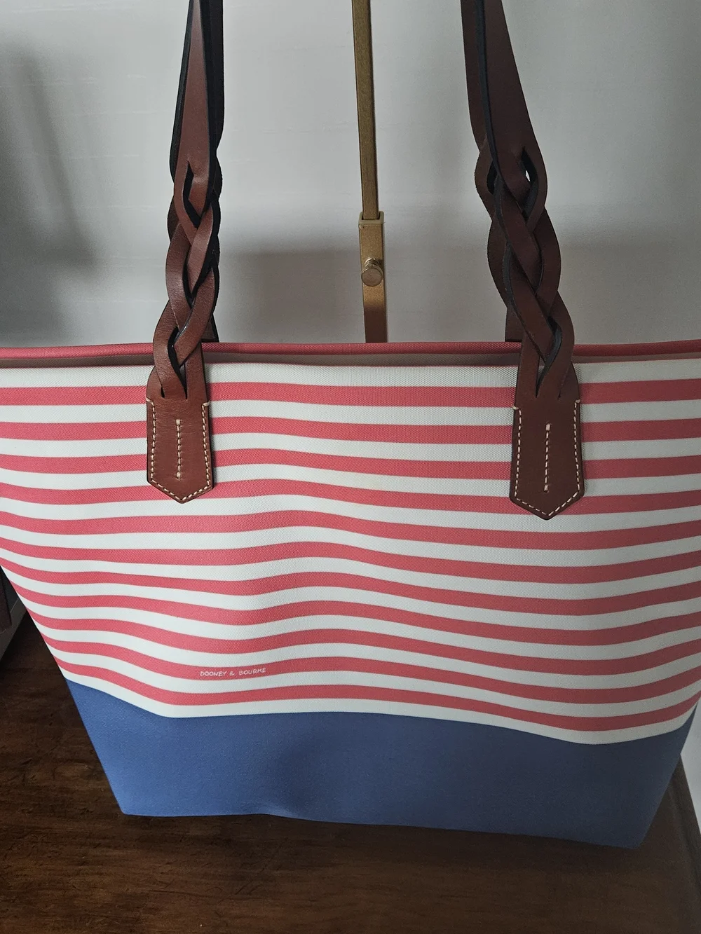 Dooney & Bourke Pink Striped & Blue Tote Bag